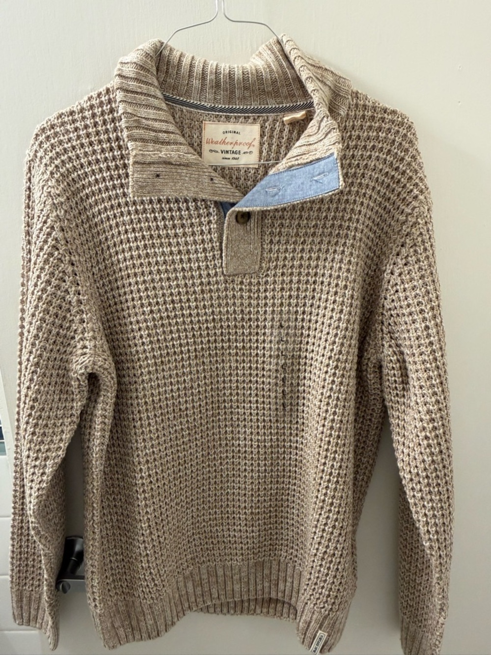 Weatherproof Men’s Tan Knit Zip-Up Shawl Collar Sweater